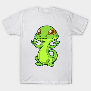 Cartoon gecko shows I love you - ASL hand gesture T-Shirt